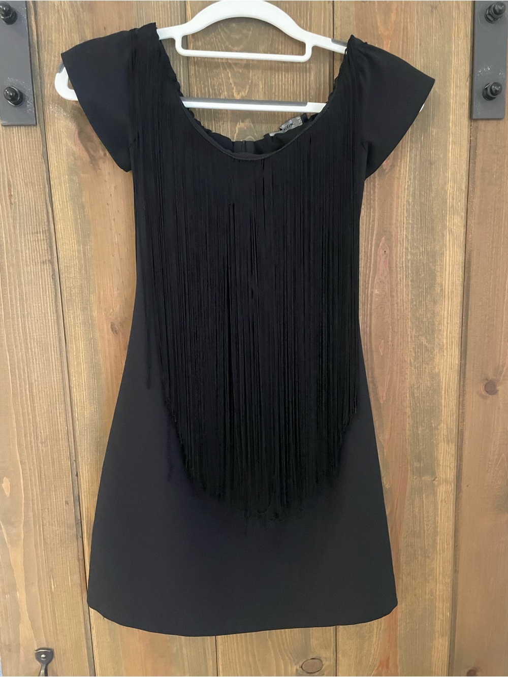 Zara Black Body Con Fringe Short Sleeve Dress - Women's